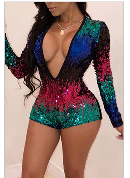 COLOR BLOCK SEQUIN ROMPER——— SALE