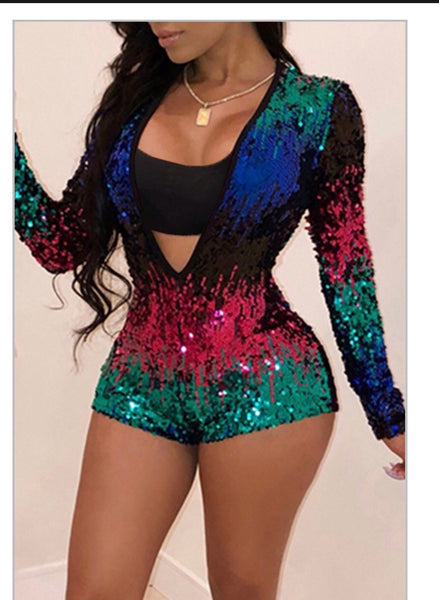 COLOR BLOCK SEQUIN ROMPER——— SALE