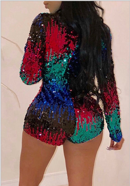 COLOR BLOCK SEQUIN ROMPER——— SALE